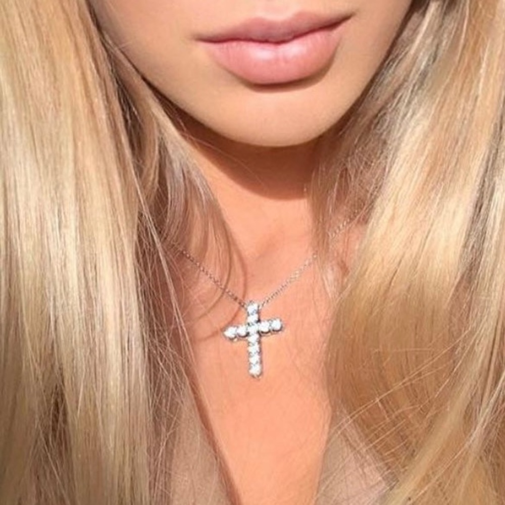 Cross Diamonds and Gold Pendent Necklace - Picture 1 of 5